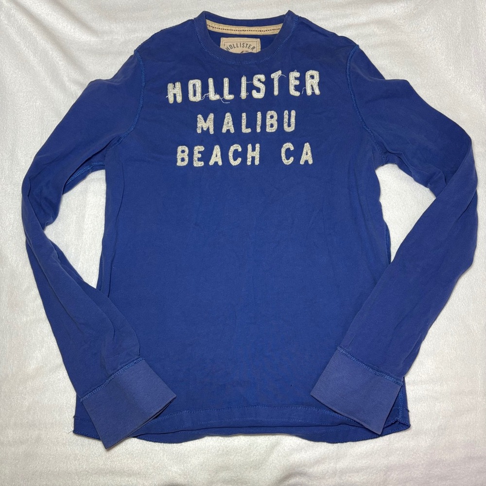 Hollister Malibu Beach CA Mens Blue Long Sleeve Graphic T-Shirt Large